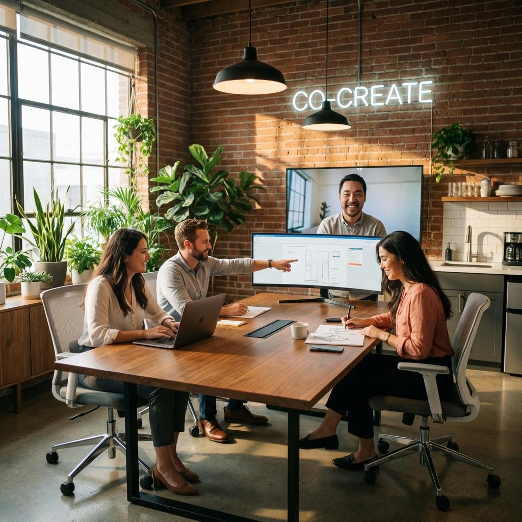 Small firm team collaborating in a modern office