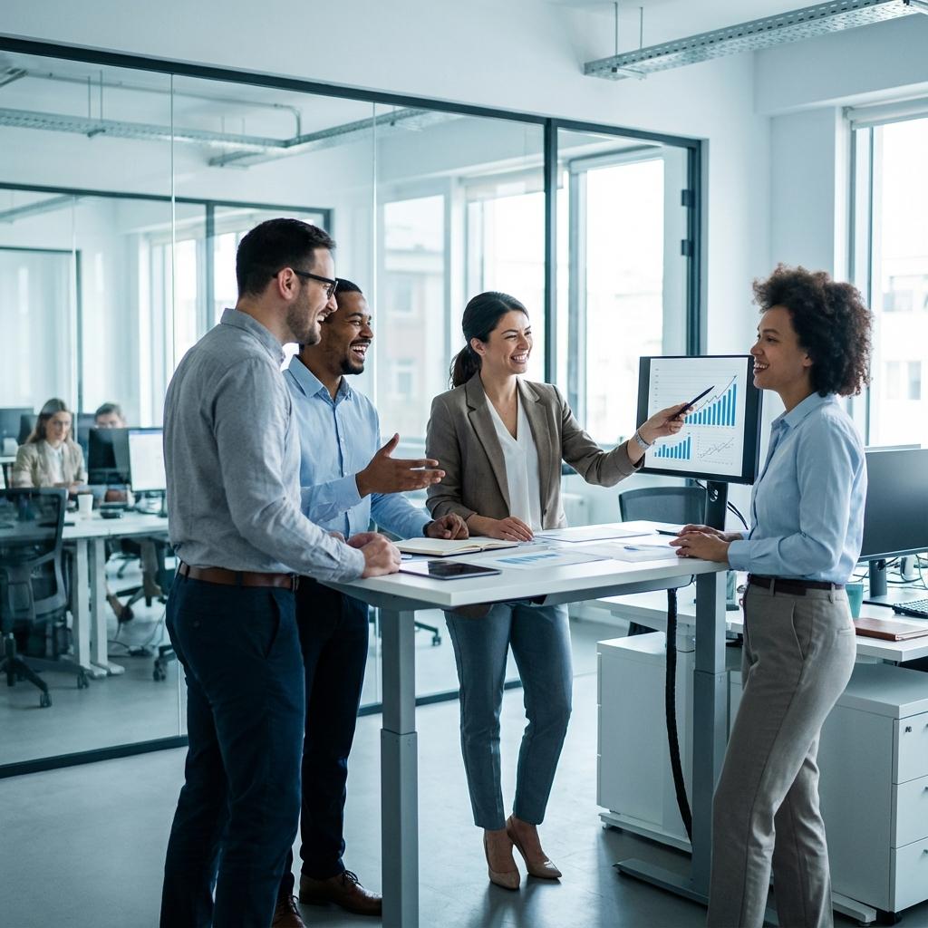 Growing team collaborating in modern office